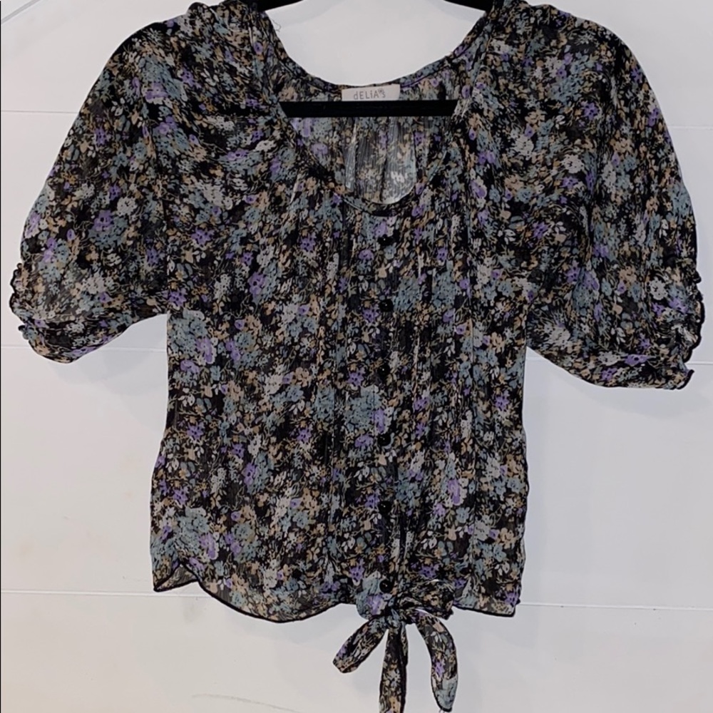 Delia’s black floral blouse